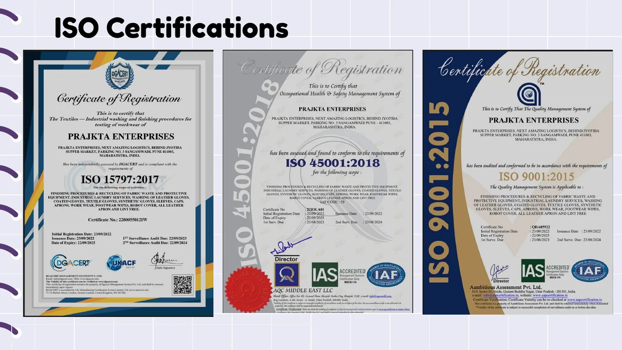 ISO certifications for Prajkta Enterprises